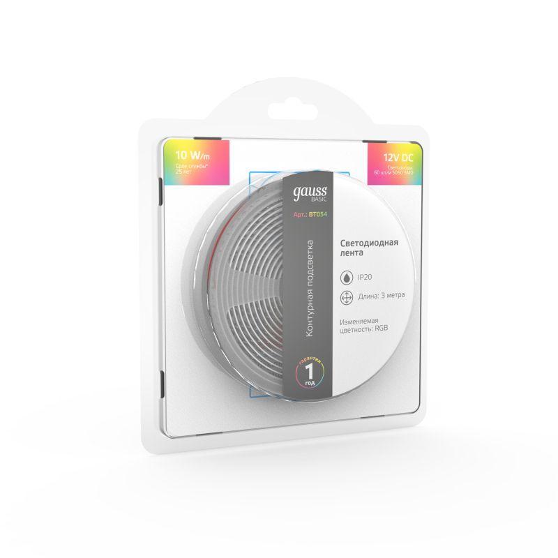  Лента светодиодная Basic 5050/60-SMD 10Вт/м RGB IP20 700лм/м 12В 10мм (уп.3м) GAUSS BT054 фото в каталоге от BTSprom.by