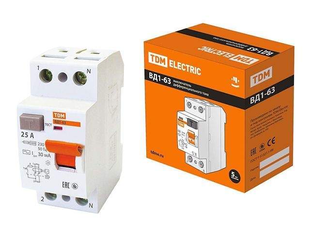 устройство защитного отключения вд1-63 2р 25а 30ма tdm sq0203-0008 от BTSprom.by