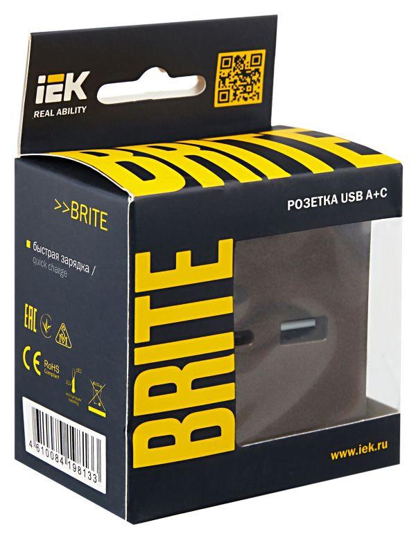  Розетка BRITE USB A+C 18Вт РЮ11-1-БрТБ механизм бронза IEK BR-U22-018-K45 фото в каталоге от BTSprom.by