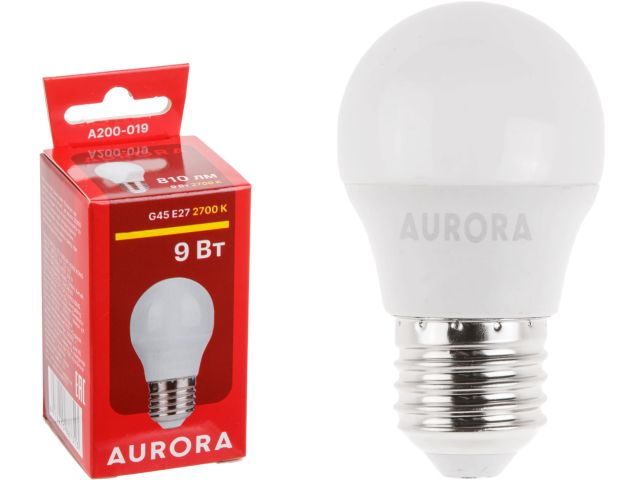 лампа светодиодная g45 шар 9вт 230в e27 2700k aurora a200-019 от BTSprom.by