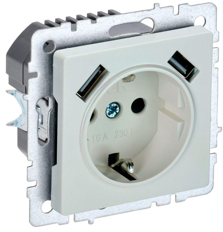 розетка brite рюш10-2-брж 16а с usb a+a 3.1а с заземл. защ. шторки жемчуж. iek br-r14-16-u21-d31-k36 от BTSprom.by