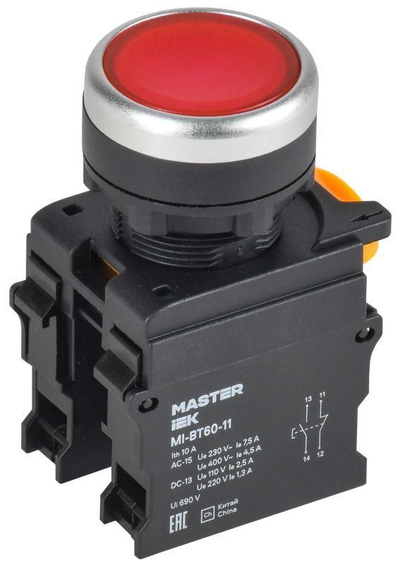 кнопка d22мм 1но+1нз master красн. iek mi-bt60-11-3-22-k04 от BTSprom.by