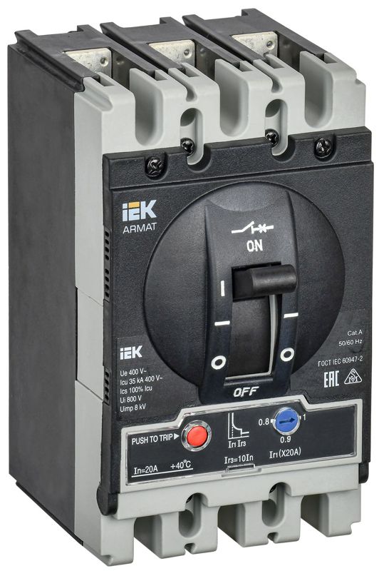 выключатель автоматический в литом корпусе 3п s 35ка 20а расцепитель термомагнитный регулируемый armat iek ar-mccb-3s-035-0020a-atuc от BTSprom.by