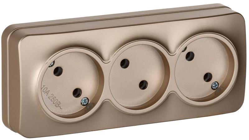 розетка 3-м оп glory рс23-2-хшм 10а без заземл. без защ. шторок шампань матов. iek erh30-k37m-10 от BTSprom.by