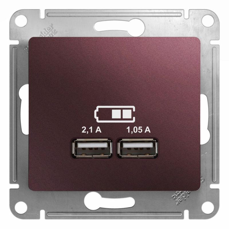 розетка usb 2-м сп glossa тип a+a 5в/2100ма 2х5в/1050ма механизм баклажан. se gsl001133 от BTSprom.by