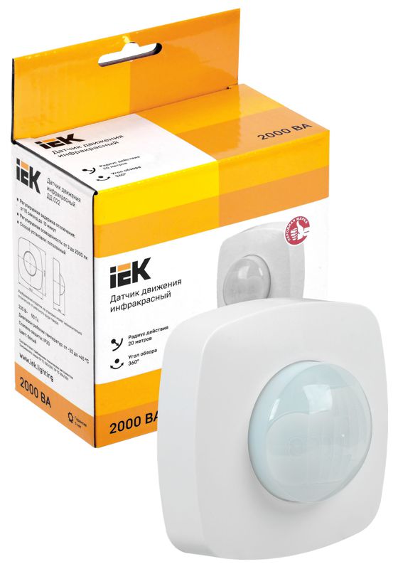  Датчик движения ДД 022 2000Вт угол обз. 360град. 4мх20м IP20 бел. IEK LDD11-022-2000-001 фото в каталоге от BTSprom.by