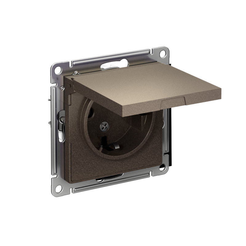 розетка 1-м сп atlasdesign 16а ip20 с заземл. защ. шторки с крышкой механизм мокко se atn000646 от BTSprom.by