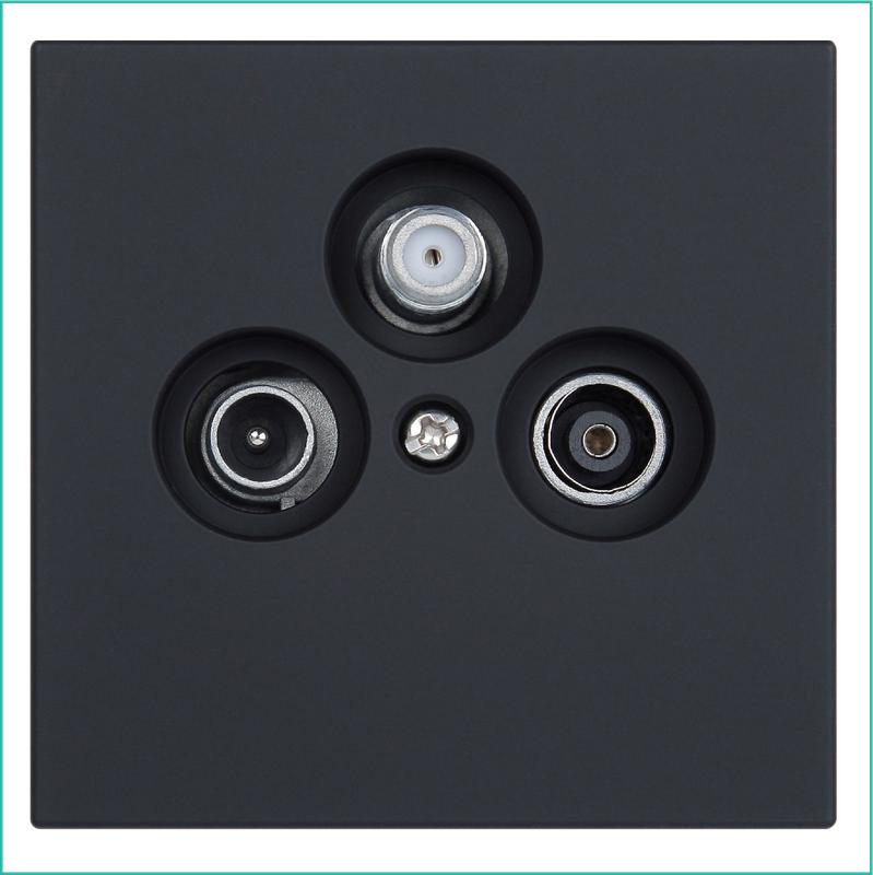 розетка телевизионная оконечная tv + fm + sat 3-м сп fd ф9.5мм с накладкой механизм черн. матов. soft touch jasmart fd6206pbm от BTSprom.by