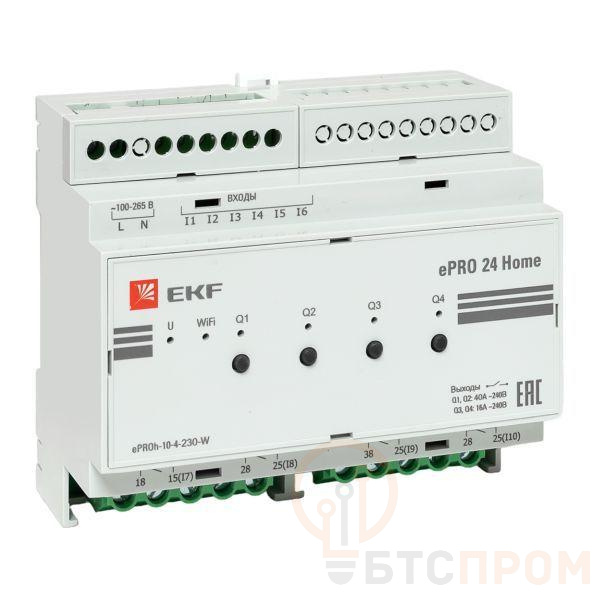 Контроллер ePRO 24 удаленного управления 6вх\4вых 230В WiFi Home EKF ePRO-h-10-4-230-W фото в каталоге от BTSprom.by  Контроллер ePRO 24 удаленного управления 6вх\4вых 230В WiFi Home EKF ePRO-h-10-4-230-W фото в каталоге от BTSprom.by