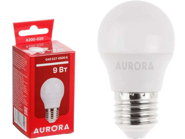 лампа светодиодная g45 шар 9вт 230в e27 4500k aurora a200-020 от BTSprom.by