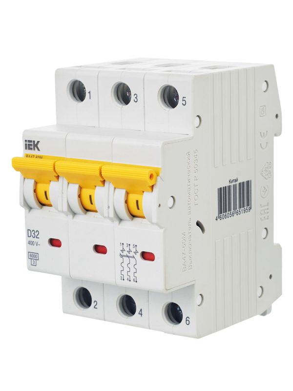  Выключатель автоматический модульный 3п D 32А 6кА ВА47-60M KARAT IEK MVA31-3-032-D фото в каталоге от BTSprom.by