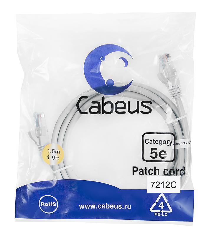 патч-корд u/utp кат.5e pc-utp-rj45-cat.5e-1.5m 2xrj45/8p8c неэкранир. pvc 1.5м сер. cabeus 7212c от BTSprom.by