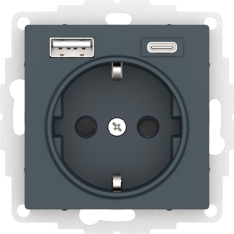 розетка atlasdesign 16а с 2-мя заряд. устройствами usb тип a+c 5в/2.4а 2х5в/1.2а механизм изумруд se atn000832 от BTSprom.by