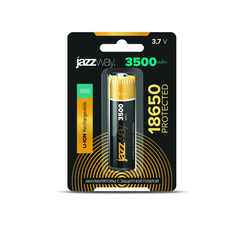 аккумулятор 18650 3.7в li-ion 3500ма.ч с защитой (блист. 1шт) jazzway 5059856 от BTSprom.by