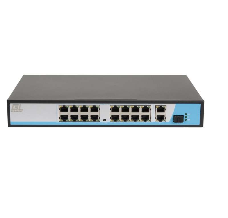 коммутатор неуправляемый 16poe(802.3af) порта 10/100мбит/с до 250м cat6 2х1000mбит/с+1хsfp 300вт nikomax gl-sw-f005-16p от BTSprom.by