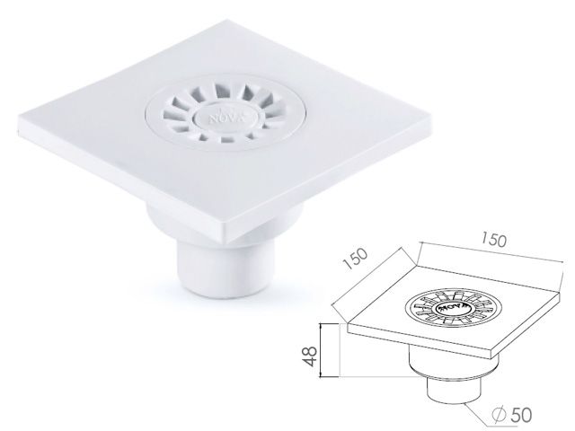 сливной трап вертикальный d 50 решетка пласт. 150х150 мм, nova 5030 от BTSprom.by