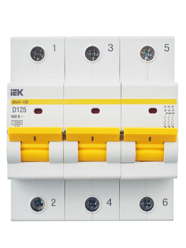  Выключатель автоматический модульный 3п D 125А 15кА ВА47-150 KARAT IEK MVA50-3-125-D фото в каталоге от BTSprom.by