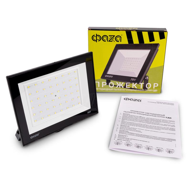  Прожектор светодиодный СДО-20 70Вт 6500К IP65 230В BL ДО прозр. закален. стекло ФАZА 5047327 фото в каталоге от BTSprom.by