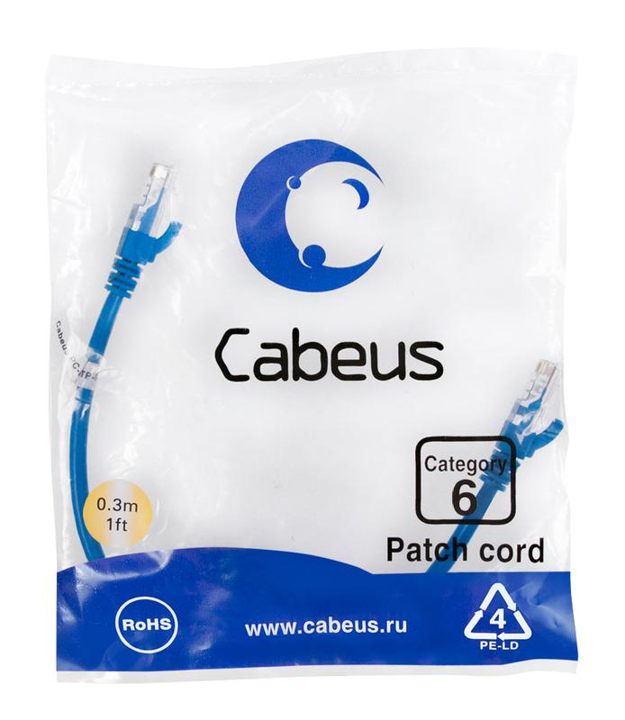 патч-корд u/utp кат.6 pc-utp-rj45-cat.6-0.3m-bl 2xrj45/8p8c неэкранир. pvc 0.3м син. cabeus 8675c от BTSprom.by