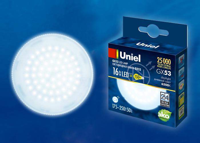 лампа светодиодная led-gx53-16w/6500k/gx53/fr plz01wh 16вт матовая 6500к холод. бел. gx53 (упак. картон) uniel ul-00005315 от BTSprom.by
