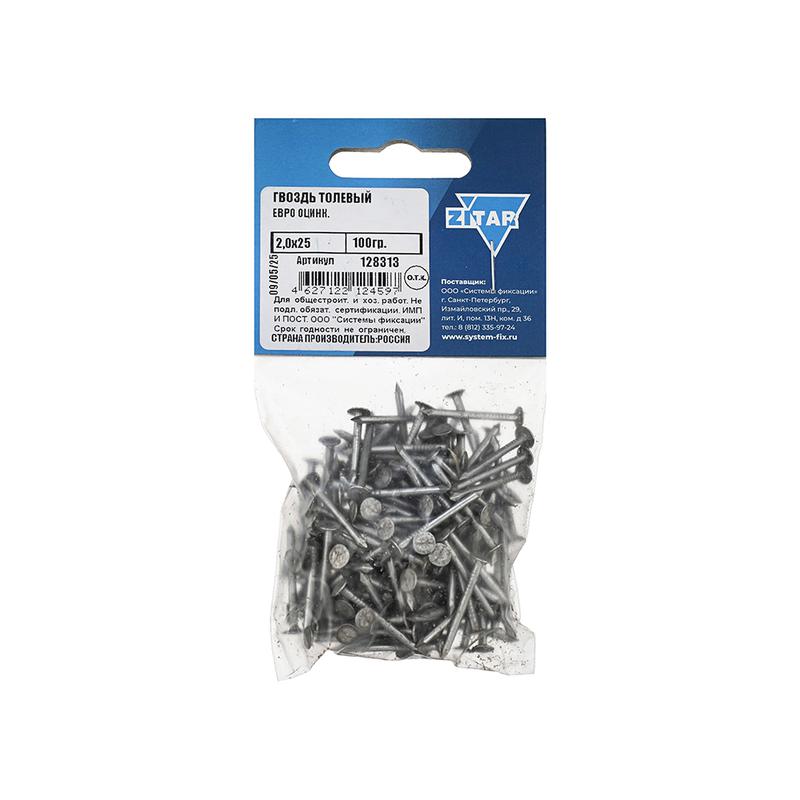 гвоздь толевый евро 2х25 оцинк. (уп.0.1кг) tech-krep/zitar 128313 от BTSprom.by