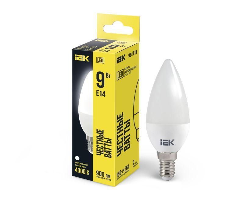 лампа светодиодная 9вт c35 свеча 4000к нейтр. бел. e14 230в iek lle-c35-9-230-40-e14 от BTSprom.by