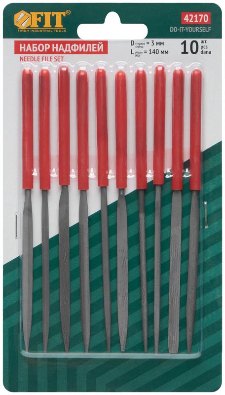 Надфиль узкий ПВХ ручка 3х140/60мм 10шт FIT 42170 фото в каталоге от BTSprom.by