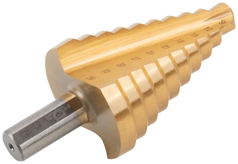  Сверло ступенчатое HSS по металлу 10 ступеней 9-12-15-18-21-24-27-30-33-36мм MOS 36385М фото в каталоге от BTSprom.by