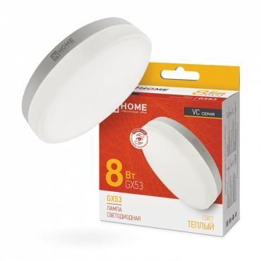 лампа светодиодная led-gx53-vc 8вт таблетка 3000к тепл. бел. gx53 760лм 230в in home 4690612020723 от BTSprom.by