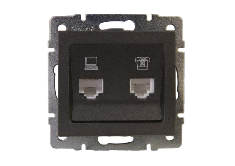 розетка компьютерная + телефонная 2-м rain rj45 + rj11 механизм матов. черн. графит lezard 703-4188-143 от BTSprom.by