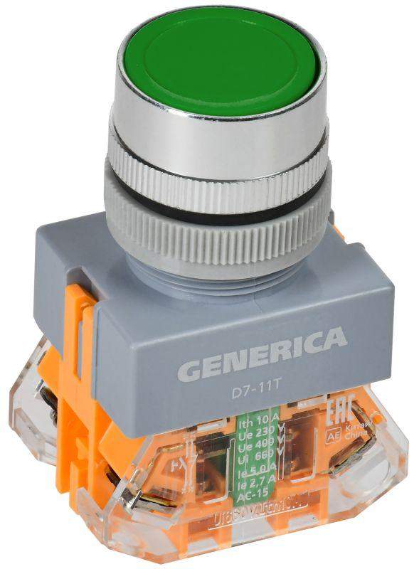 кнопка d7-11t d22мм 1з+1р с фиксацией зел. generica bbt50-11t-3-21-k06-g от BTSprom.by