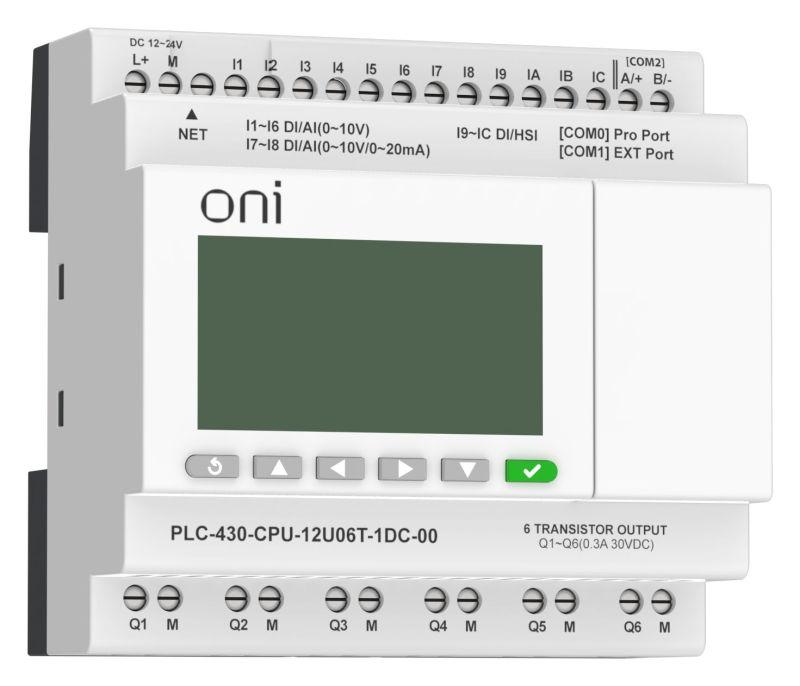 модуль цпу плк 430 4 di 6 ui (0-10в/di) 2 ui (0-10в/0-20ма/di) 6 to 24в dc с ethernet портом с экраном oni plc-430-cpu-12u06t-1dc-00 от BTSprom.by