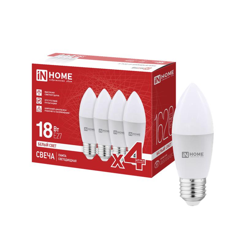 лампа светодиодная led-свеча-vc 4pack 18вт свеча 4000к e27 1620лм 230в (уп.4шт) in home 4690612066745 от BTSprom.by