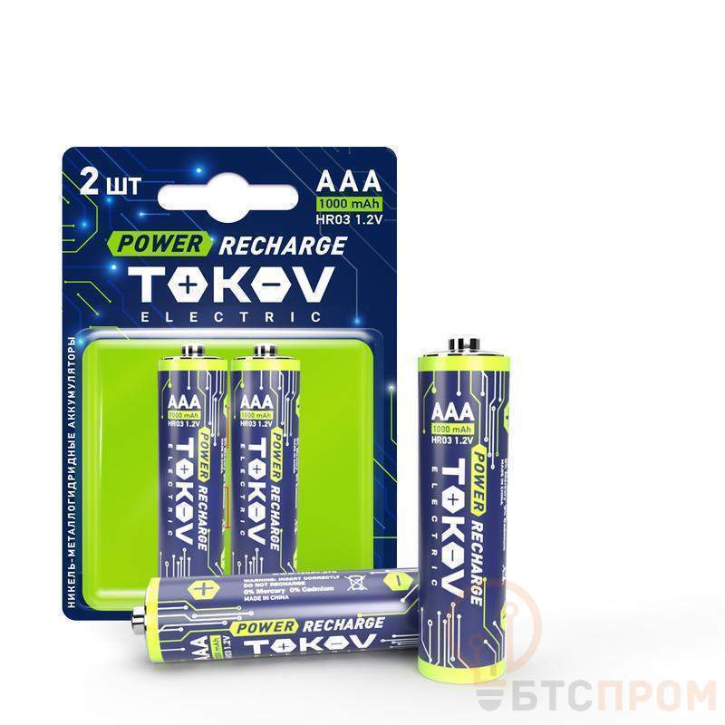  Аккумулятор AAA/HR03 1000мА.ч (блист.2шт) TOKOV ELECTRIC TKE-NMA-HR03/B2 фото в каталоге от BTSprom.by