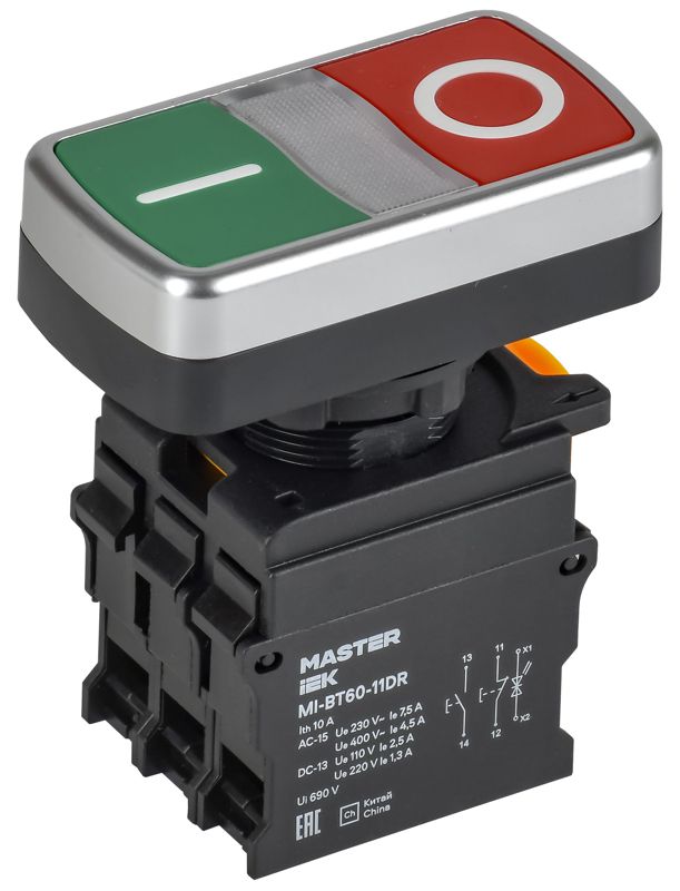 кнопка "i-o" d22мм 1но+1нз master с подсветкой iek mi-bt60-11dr-3-11-k51 от BTSprom.by