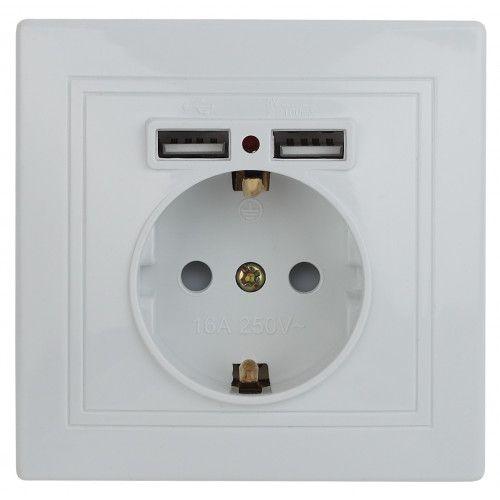 розетка 1-м сп plano 1-410-01 16а ip20 + 2хusb бел. intro б0053942 от BTSprom.by