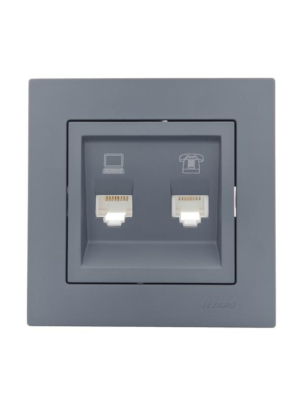  Розетка компьютерная + телефонная 2-м СП Vesna механизм графит LEZARD 742-3488-143 фото в каталоге от BTSprom.by
