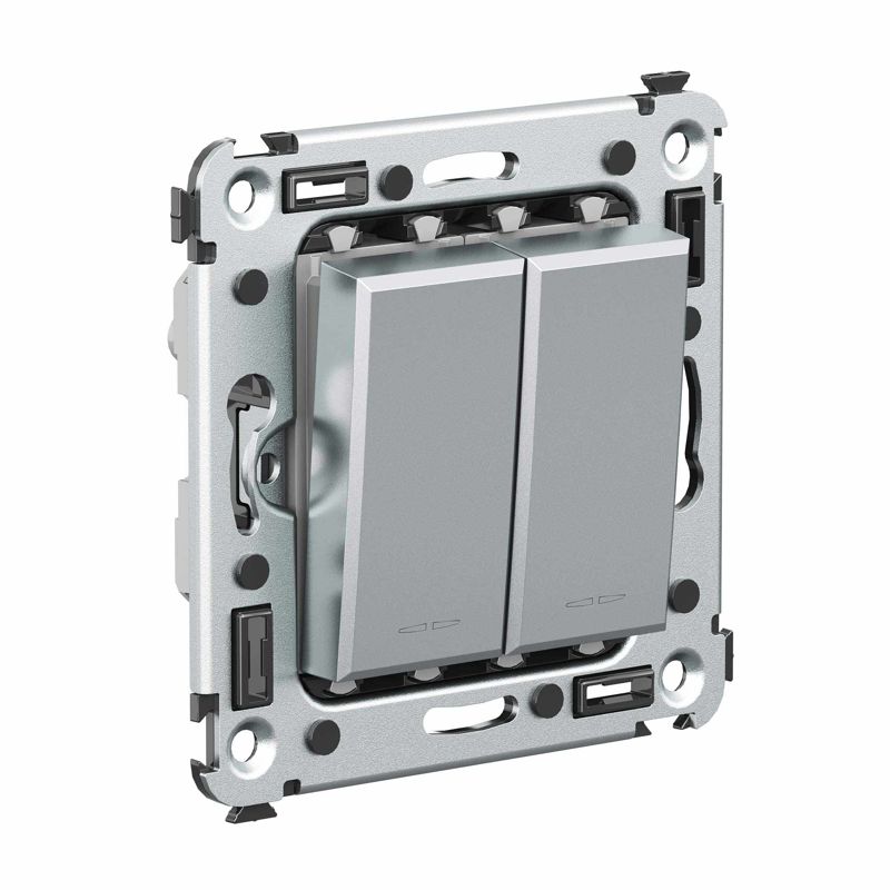  Выключатель 2-кл. 2мод. СП Avanti "Закаленная сталь" 16А сер. DKC 4404104 фото в каталоге от BTSprom.by