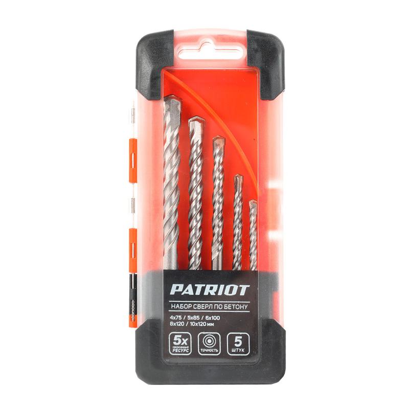  Набор сверл по бетону 5шт:4х75мм 5х85мм 6х100мм 8х120мм 10х120мм в боксе PATRIOT 815010100 фото в каталоге от BTSprom.by