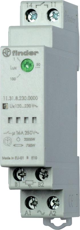 фотореле модульное с фотоэлементом 011.02 монтаж на рейку 35мм 1no 16а 230в ac 1…100люкс 17.5мм фотореле ip20/фотоэлемент ip54 finder 113182300000 от BTSprom.by