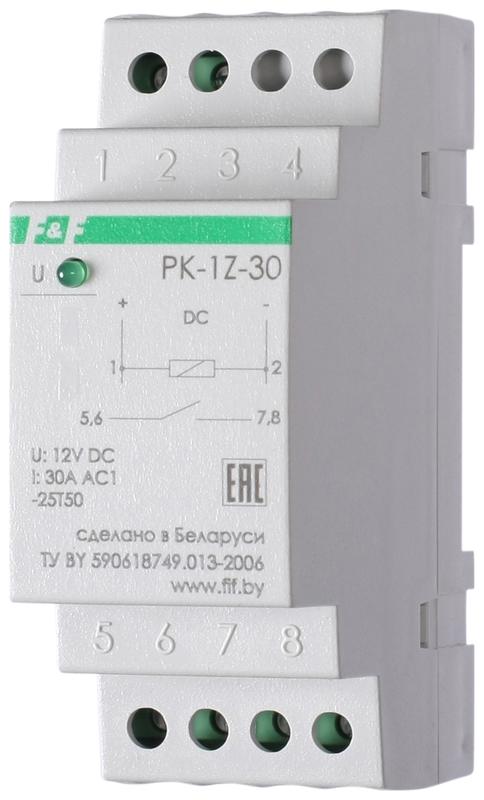 реле промежуточное pk-1z-30 (монтаж на din-рейке 35мм 12в dc 30а 1z ip20) f&f ea06.001.018 от BTSprom.by