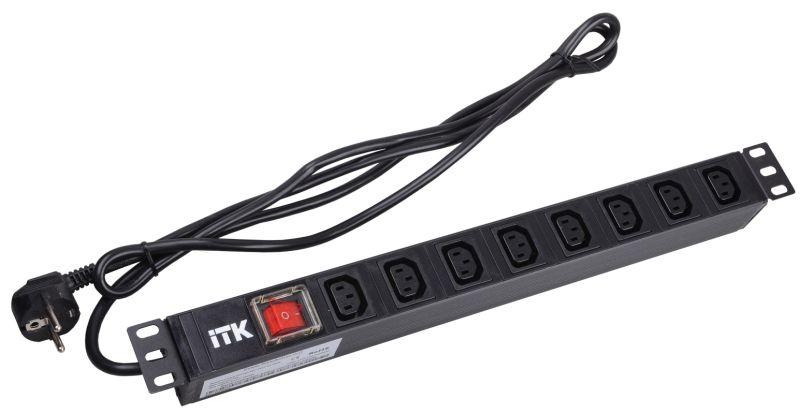 блок розеток 8 мест pdu (немец. станд) 19дюймов iec320 c13 ph12-8c131 с led выкл. алюм. профиль1u шнур 2м вилка din49440 itk ph12-8c131 от BTSprom.by