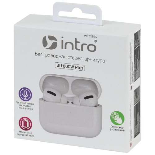  Гарнитура-Bluetooth BI1800W Plus сенсорная ultra slim с зар. кейсом бел. Intro Б0048621 фото в каталоге от BTSprom.by