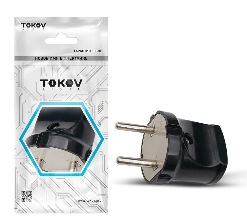 вилка прямая 6а 250в без заземл. черн. tokov electric tkl-pl-c05 от BTSprom.by