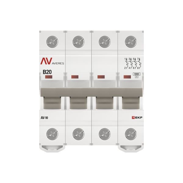  Выключатель автоматический модульный 4п B 20А 10кА AV-10 AVERES EKF mcb10-4-20B-av фото в каталоге от BTSprom.by