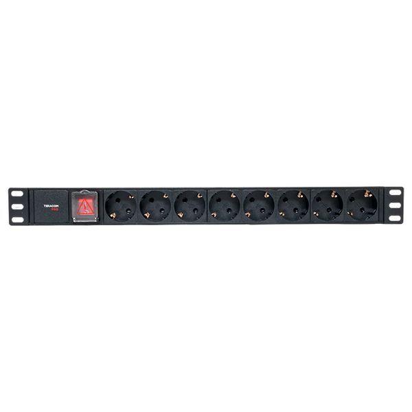  Блок PDU TERACOM PRO 19дюйм 1U 10А/250В 8 роз. Schuko с выключат. без шнура питания вх. разъем C14 корпус алюм. черн. EKF TRP-HPD-LS-10A-8SH-C14 фото в каталоге от BTSprom.by