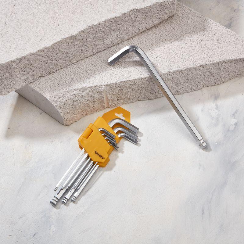  Набор ключей имбусовых HEX 1.5-10мм CrV 9шт удлиненные с шаром Kranz KR-12-5211 фото в каталоге от BTSprom.by