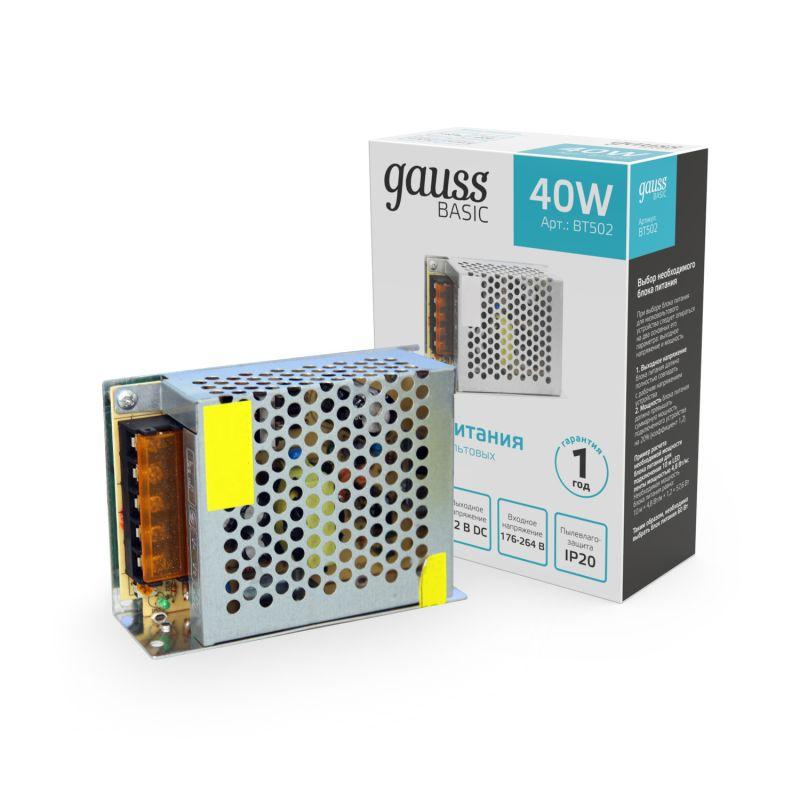 блок питания для светодиодной ленты basic 40вт 12в ip20 (драйвер) gauss bt502 от BTSprom.by