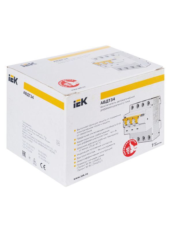  Выключатель автоматический дифференциального тока 4п (3P+N) C 25А 100мА тип A 6кА АВДТ-34 KARAT IEK MAD22-6-025-C-100 фото в каталоге от BTSprom.by