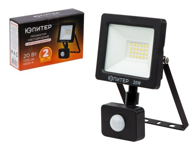 прожектор светодиодный с датч. движ. 20 вт 6500k юпитер (1700 лм, холодный белый свет) jp1221-20 от BTSprom.by